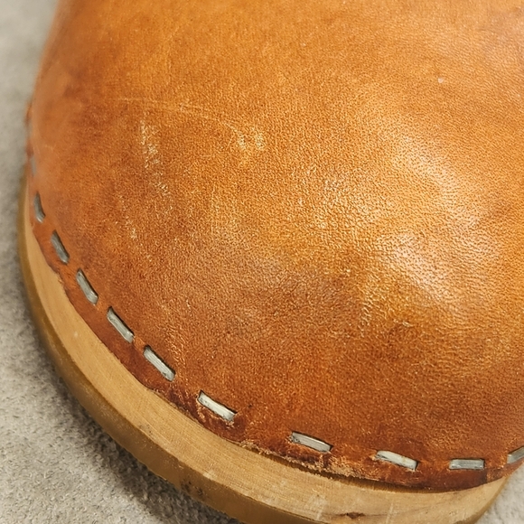 Swedish Hasbeens Clogs 7 Tan Leather Slip In Classic Mules Boho Scandinavian - Picture 9 of 17